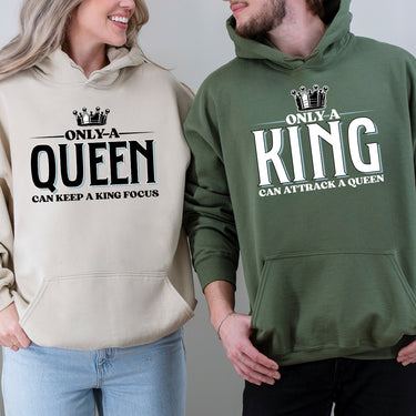 King Attract Queen Focus Matching Hoodies For Couples